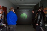 Guests wear 3D type glasses to view the projection in this demonstration leading up to the virtual environment
