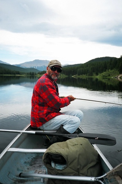 August 20, 2005 - The pro at work, fly fishing from the canoe on Pepper's lake.